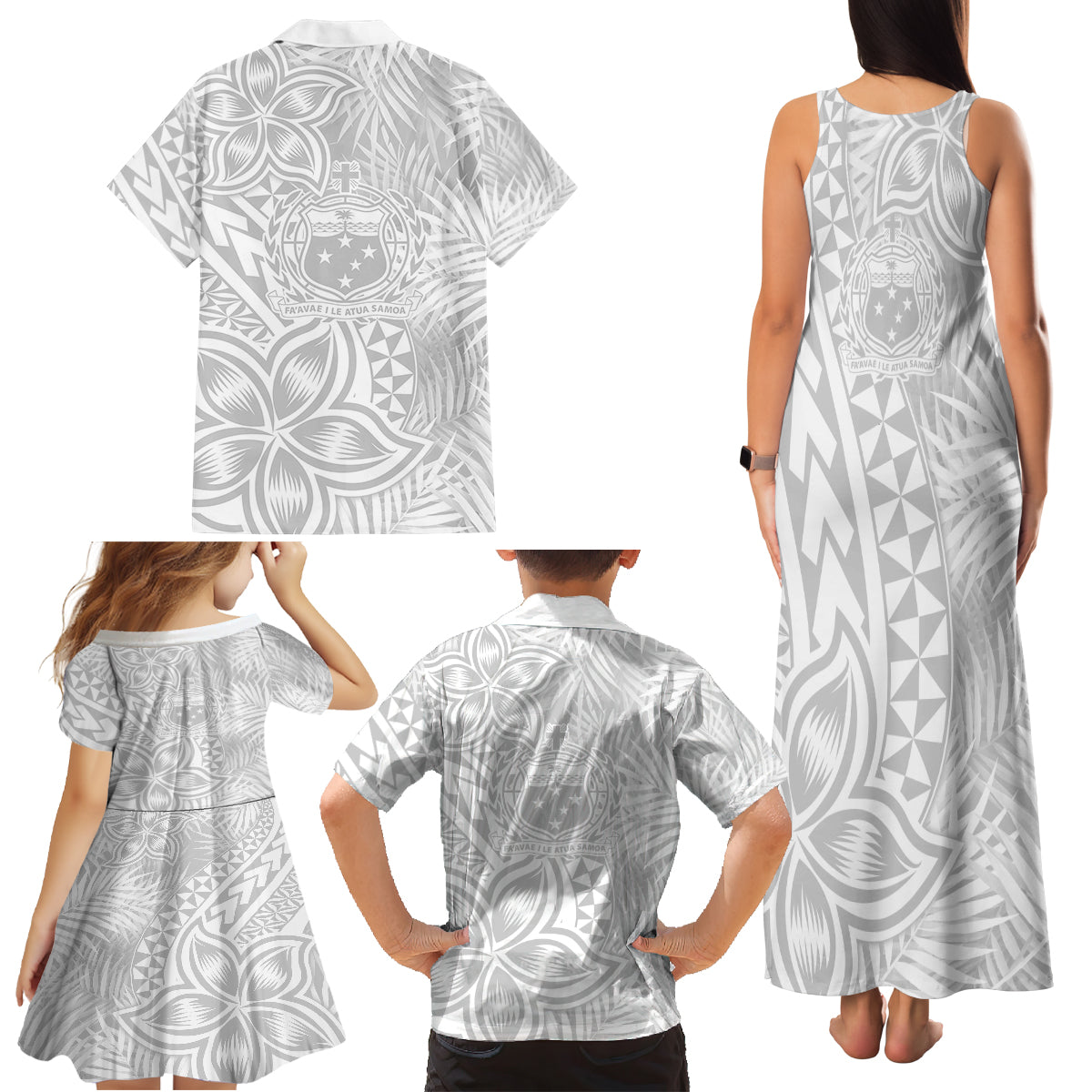Samoa Lotu Tamait Family Matching Tank Maxi Dress and Hawaiian Shirt Tropical Plant White Sunday With Polynesia Pattern - Wonder Print Shop