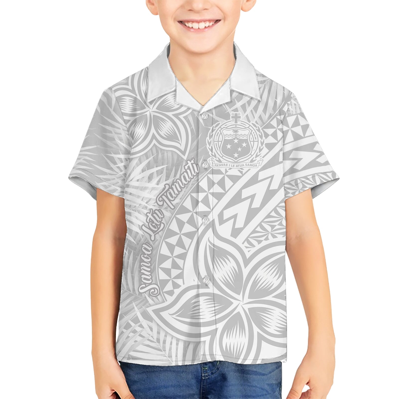Samoa Lotu Tamait Kid Hawaiian Shirt Tropical Plant White Sunday With Polynesia Pattern - Wonder Print Shop