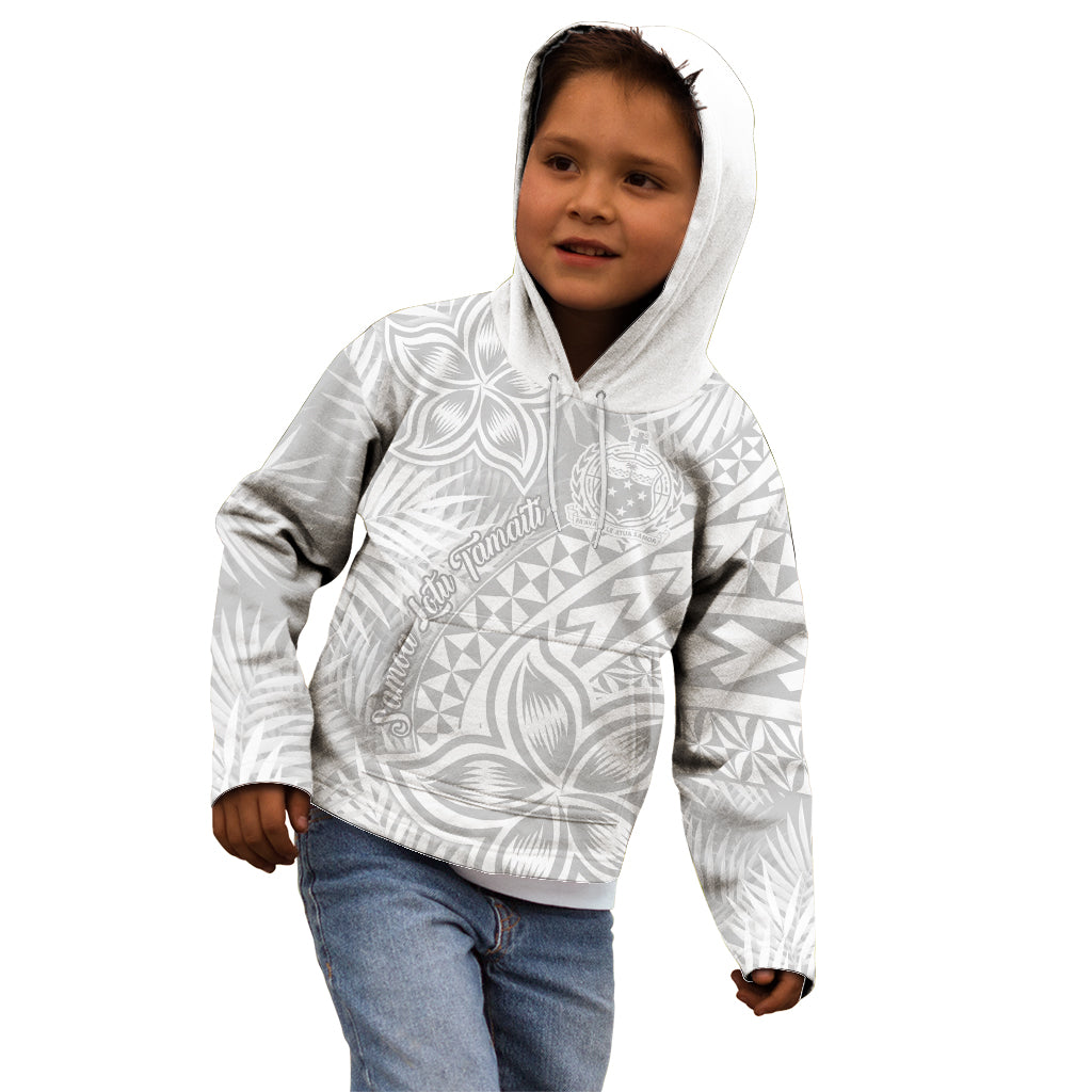 Samoa Lotu Tamait Kid Hoodie Tropical Plant White Sunday With Polynesia Pattern - Wonder Print Shop