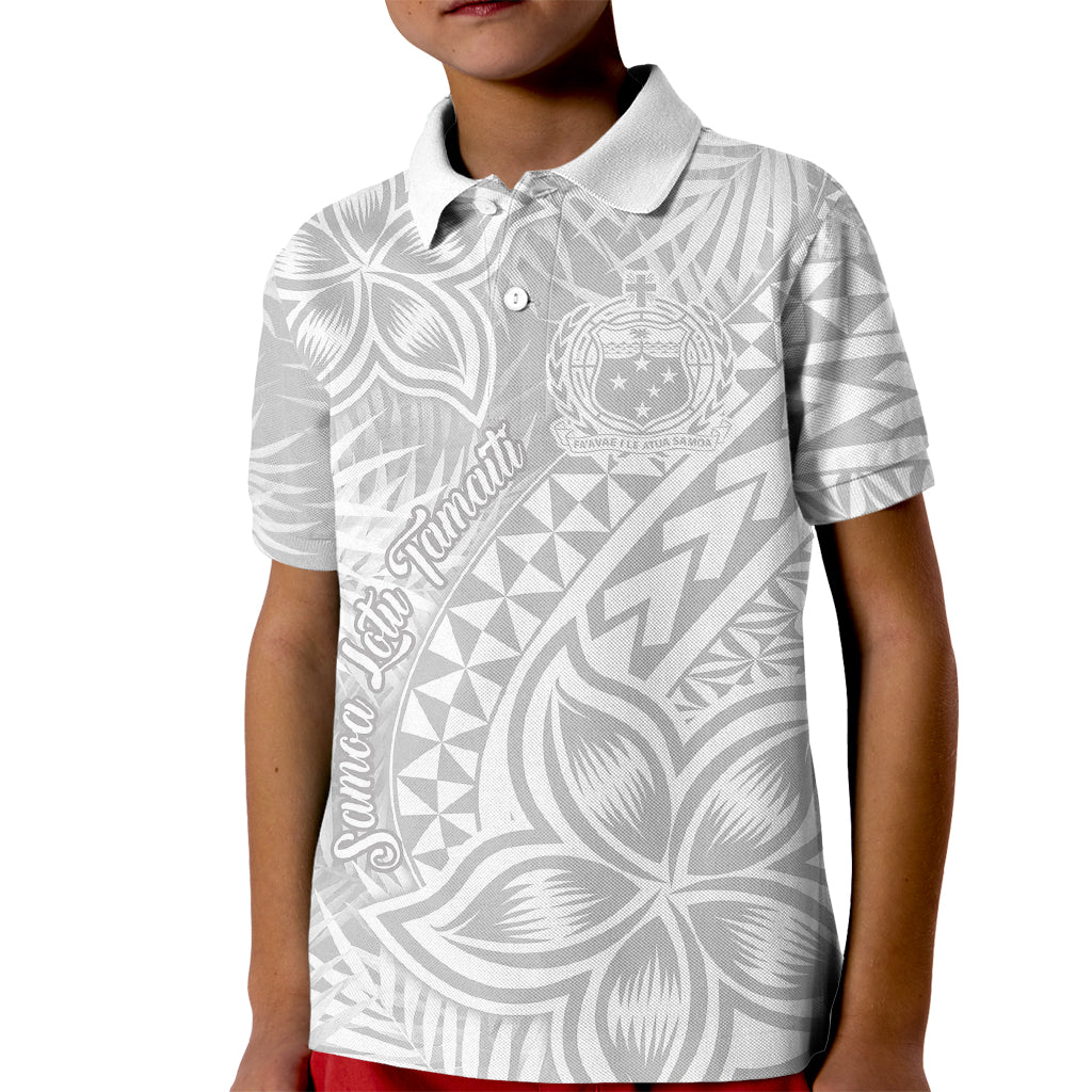 Samoa Lotu Tamait Kid Polo Shirt Tropical Plant White Sunday With Polynesia Pattern - Wonder Print Shop
