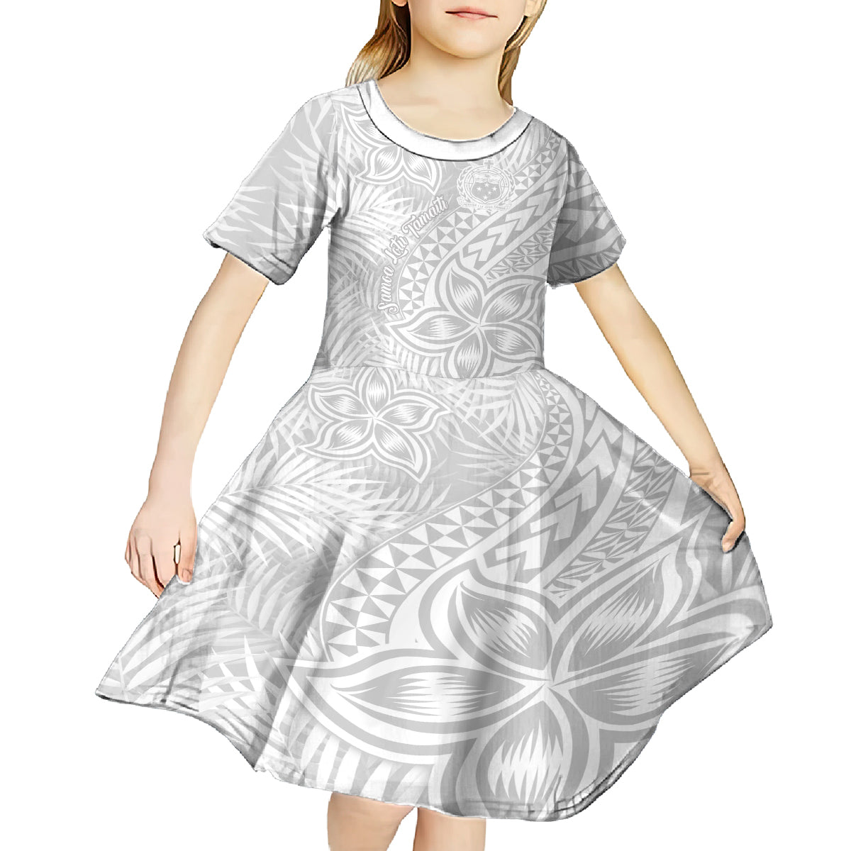 Samoa Lotu Tamait Kid Short Sleeve Dress Tropical Plant White Sunday With Polynesia Pattern - Wonder Print Shop