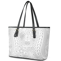 Samoa Lotu Tamait Leather Tote Bag Tropical Plant White Sunday With Polynesia Pattern - Wonder Print Shop
