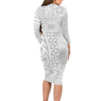 Samoa Lotu Tamait Long Sleeve Bodycon Dress Tropical Plant White Sunday With Polynesia Pattern - Wonder Print Shop