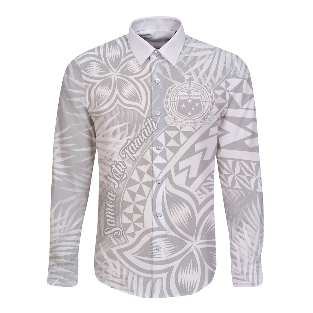 Samoa Lotu Tamait Long Sleeve Button Shirt Tropical Plant White Sunday With Polynesia Pattern - Wonder Print Shop