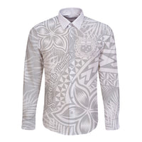 Samoa Lotu Tamait Long Sleeve Button Shirt Tropical Plant White Sunday With Polynesia Pattern - Wonder Print Shop