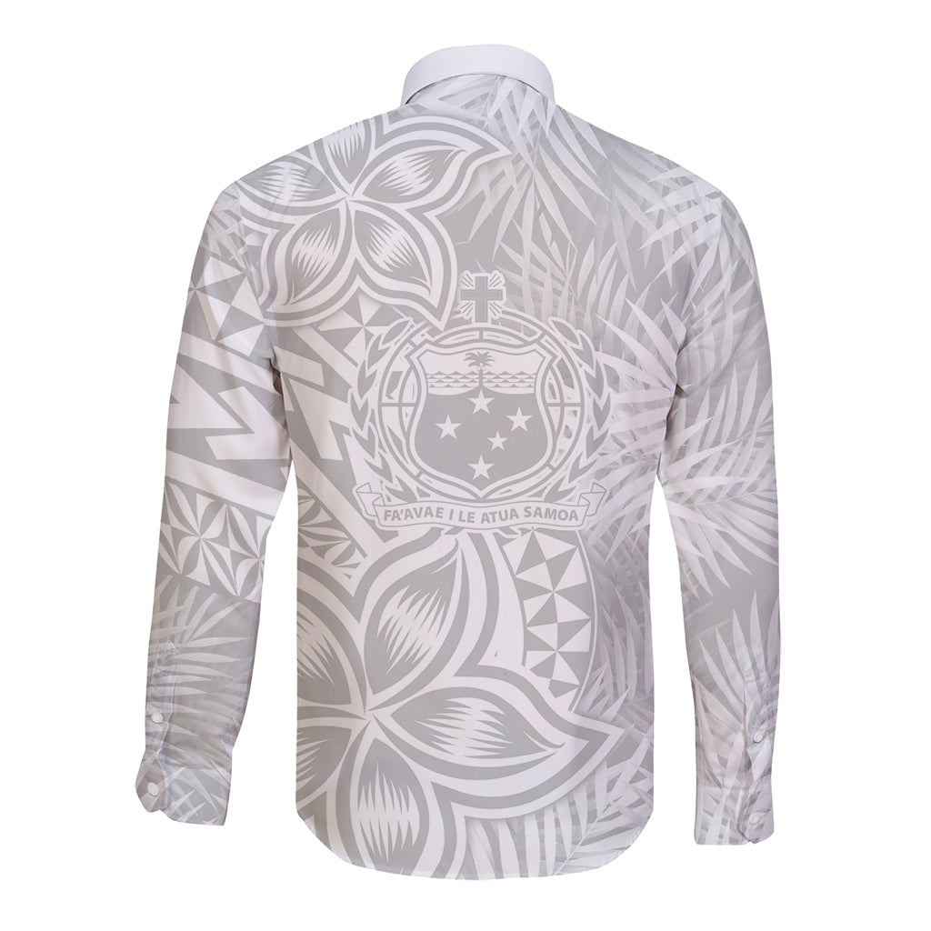 Samoa Lotu Tamait Long Sleeve Button Shirt Tropical Plant White Sunday With Polynesia Pattern - Wonder Print Shop
