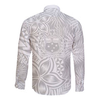Samoa Lotu Tamait Long Sleeve Button Shirt Tropical Plant White Sunday With Polynesia Pattern - Wonder Print Shop