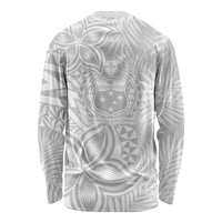 Samoa Lotu Tamait Long Sleeve Shirt Tropical Plant White Sunday With Polynesia Pattern - Wonder Print Shop