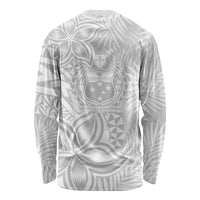 Samoa Lotu Tamait Long Sleeve Shirt Tropical Plant White Sunday With Polynesia Pattern - Wonder Print Shop
