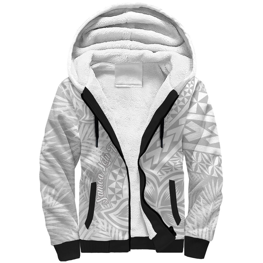 Samoa Lotu Tamait Sherpa Hoodie Tropical Plant White Sunday With Polynesia Pattern - Wonder Print Shop
