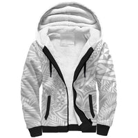 Samoa Lotu Tamait Sherpa Hoodie Tropical Plant White Sunday With Polynesia Pattern - Wonder Print Shop