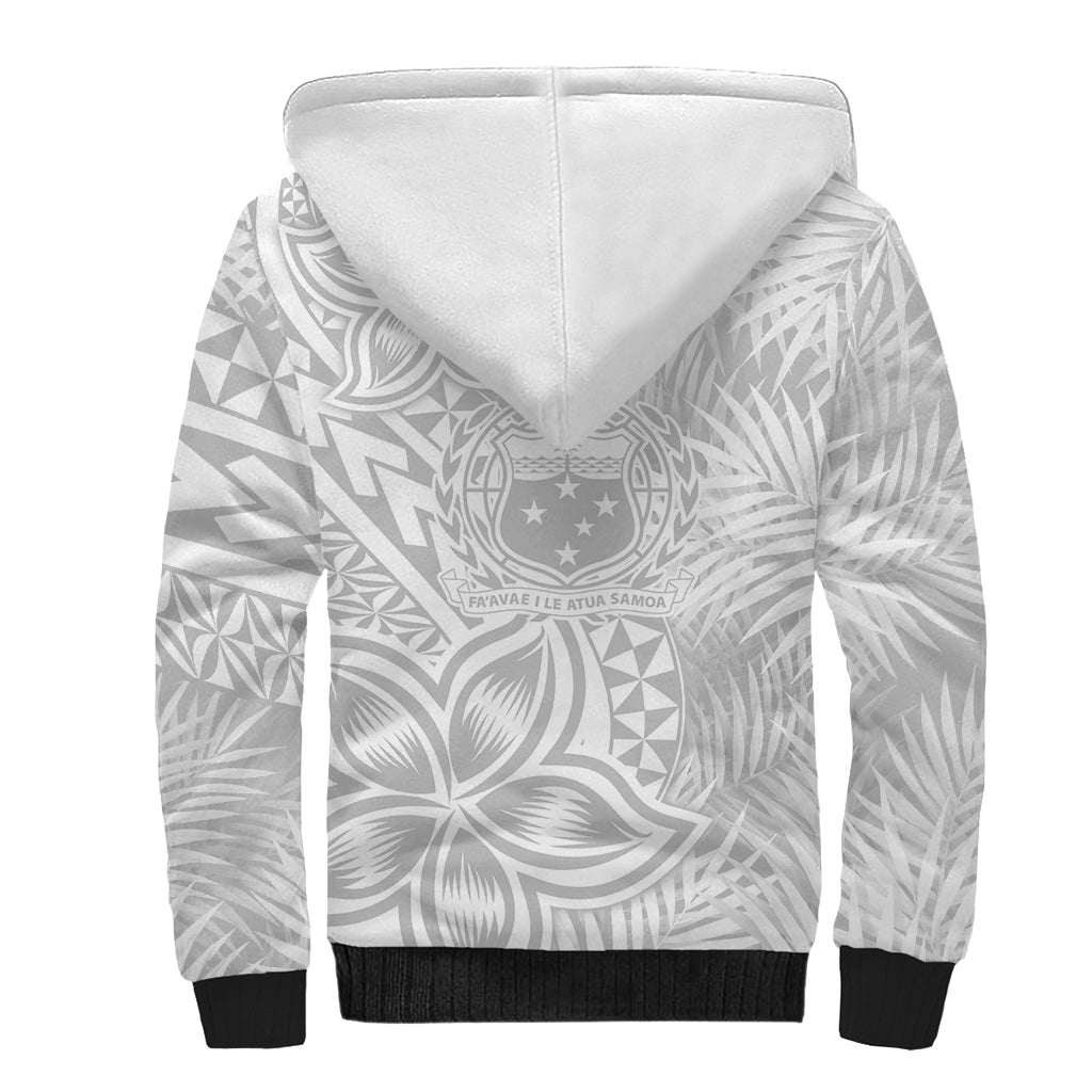 Samoa Lotu Tamait Sherpa Hoodie Tropical Plant White Sunday With Polynesia Pattern - Wonder Print Shop