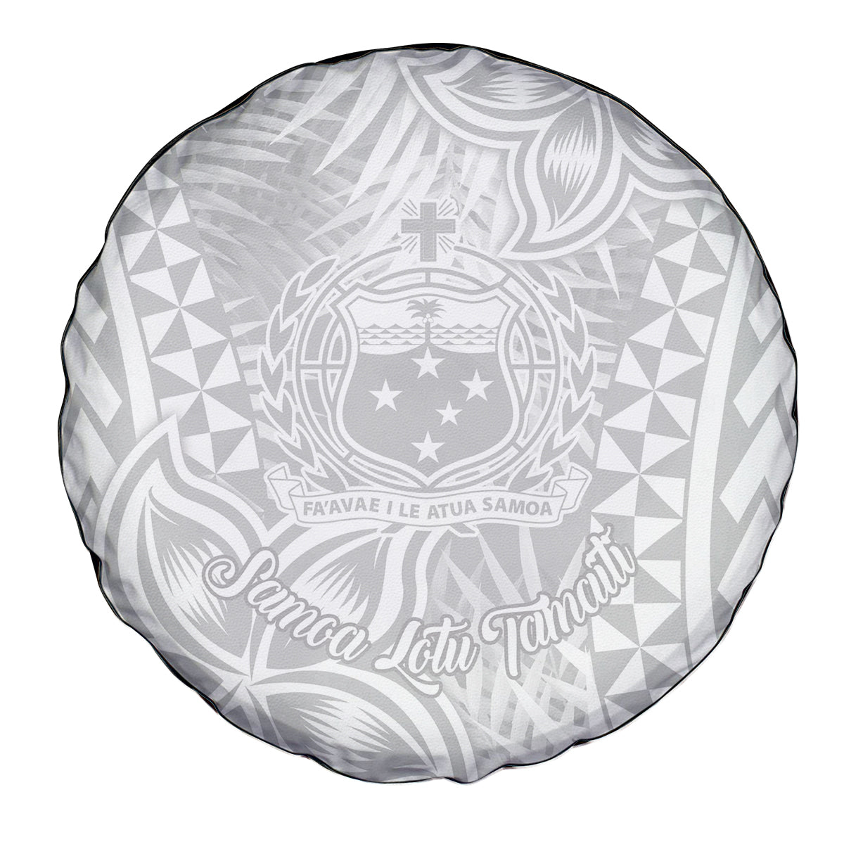 Samoa Lotu Tamait Spare Tire Cover Tropical Plant White Sunday With Polynesia Pattern - Wonder Print Shop