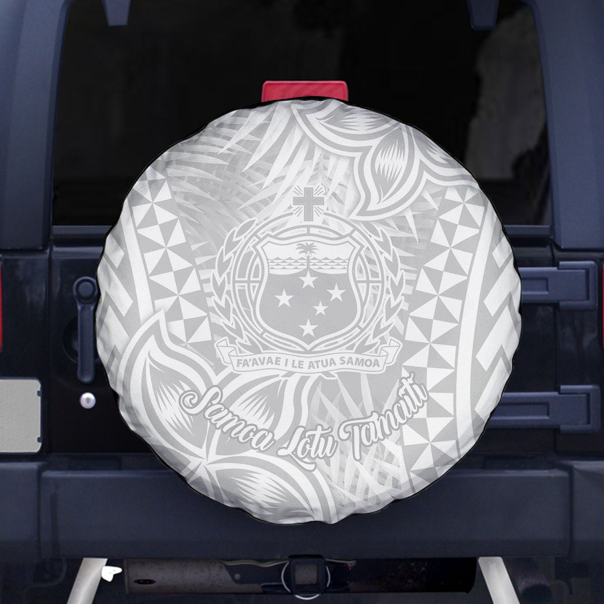 Samoa Lotu Tamait Spare Tire Cover Tropical Plant White Sunday With Polynesia Pattern - Wonder Print Shop