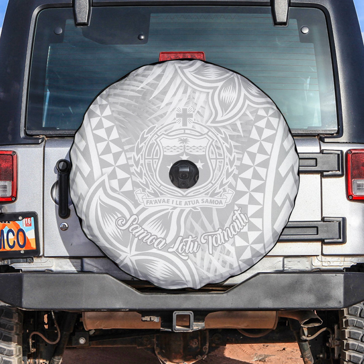 Samoa Lotu Tamait Spare Tire Cover Tropical Plant White Sunday With Polynesia Pattern - Wonder Print Shop