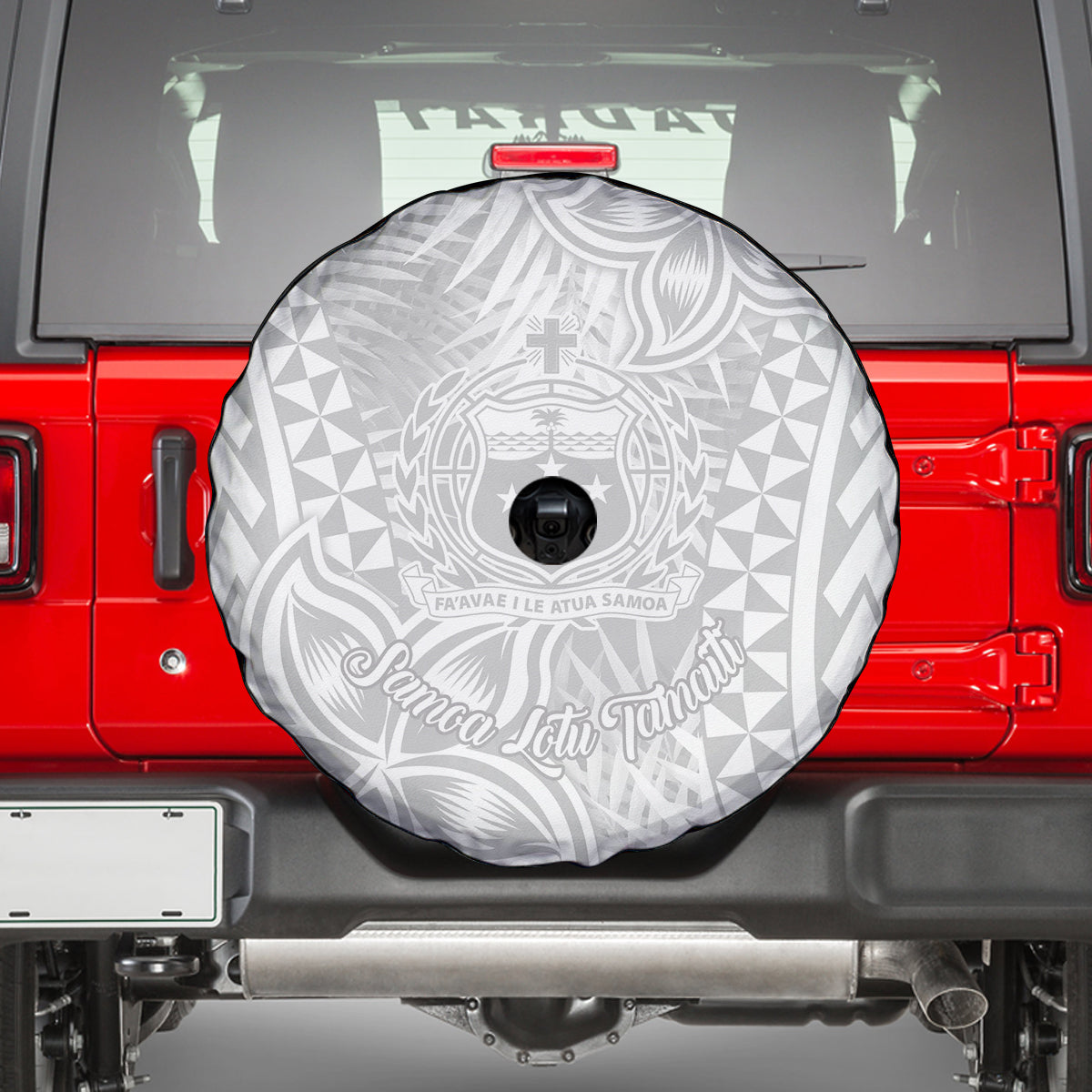 Samoa Lotu Tamait Spare Tire Cover Tropical Plant White Sunday With Polynesia Pattern - Wonder Print Shop