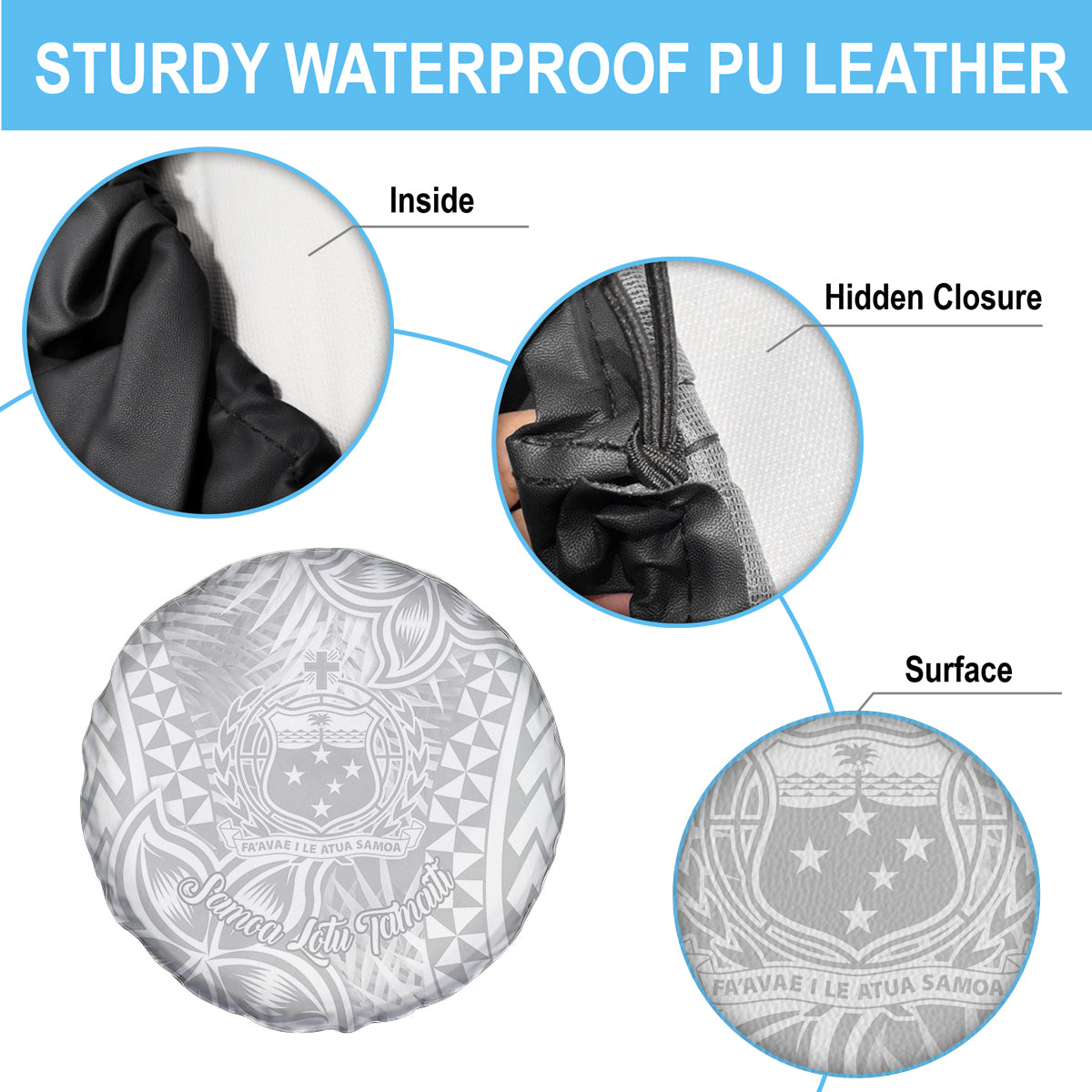 Samoa Lotu Tamait Spare Tire Cover Tropical Plant White Sunday With Polynesia Pattern - Wonder Print Shop