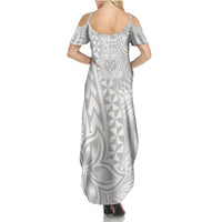 Samoa Lotu Tamait Summer Maxi Dress Tropical Plant White Sunday With Polynesia Pattern - Wonder Print Shop