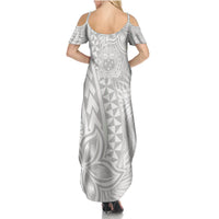 Samoa Lotu Tamait Summer Maxi Dress Tropical Plant White Sunday With Polynesia Pattern - Wonder Print Shop