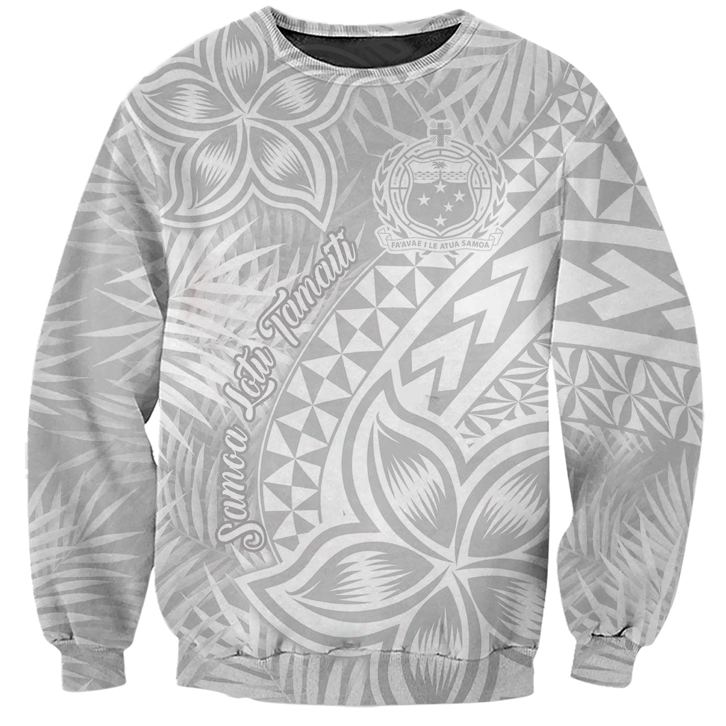 Samoa Lotu Tamait Sweatshirt Tropical Plant White Sunday With Polynesia Pattern - Wonder Print Shop