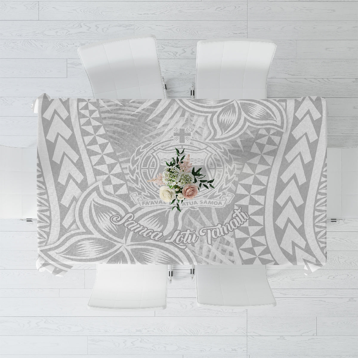 Samoa Lotu Tamait Tablecloth Tropical Plant White Sunday With Polynesia Pattern - Wonder Print Shop