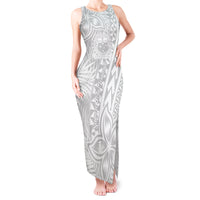 Samoa Lotu Tamait Tank Maxi Dress Tropical Plant White Sunday With Polynesia Pattern - Wonder Print Shop