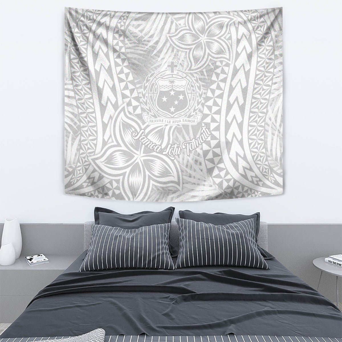 Samoa Lotu Tamait Tapestry Tropical Plant White Sunday With Polynesia Pattern - Wonder Print Shop