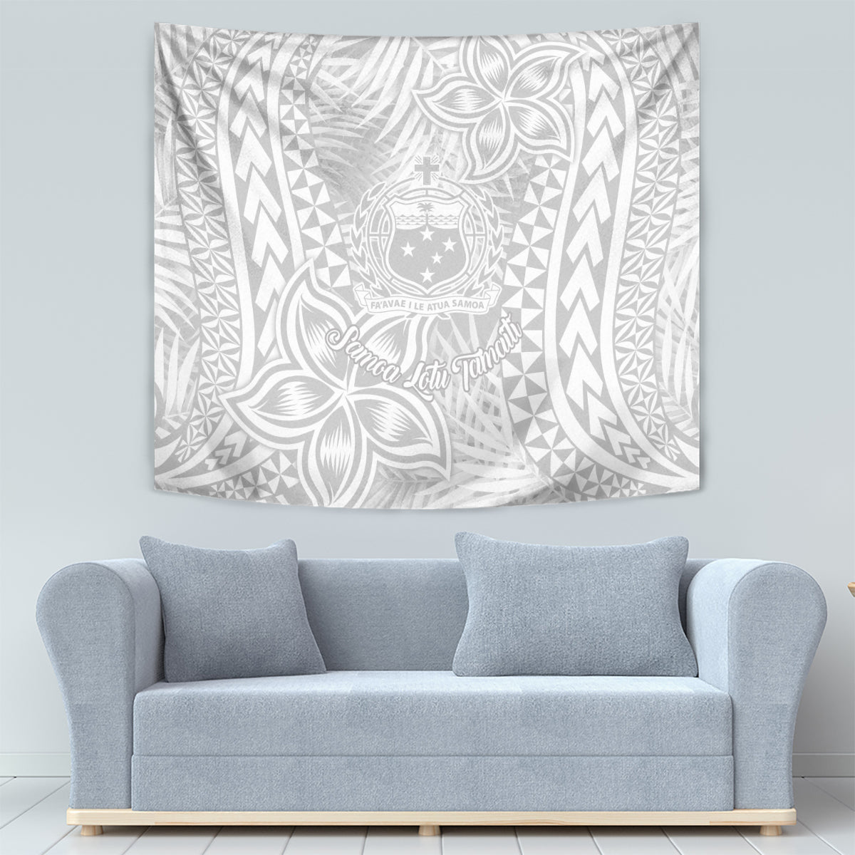 Samoa Lotu Tamait Tapestry Tropical Plant White Sunday With Polynesia Pattern - Wonder Print Shop