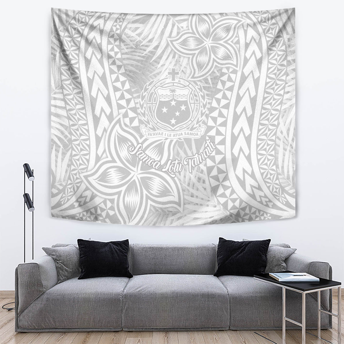 Samoa Lotu Tamait Tapestry Tropical Plant White Sunday With Polynesia Pattern - Wonder Print Shop