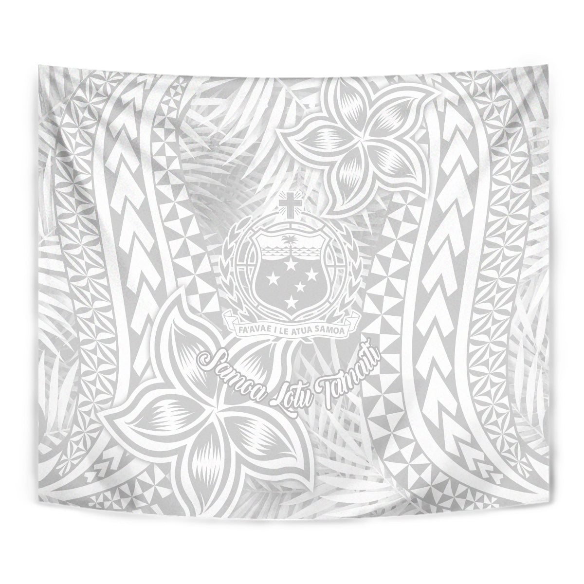 Samoa Lotu Tamait Tapestry Tropical Plant White Sunday With Polynesia Pattern - Wonder Print Shop