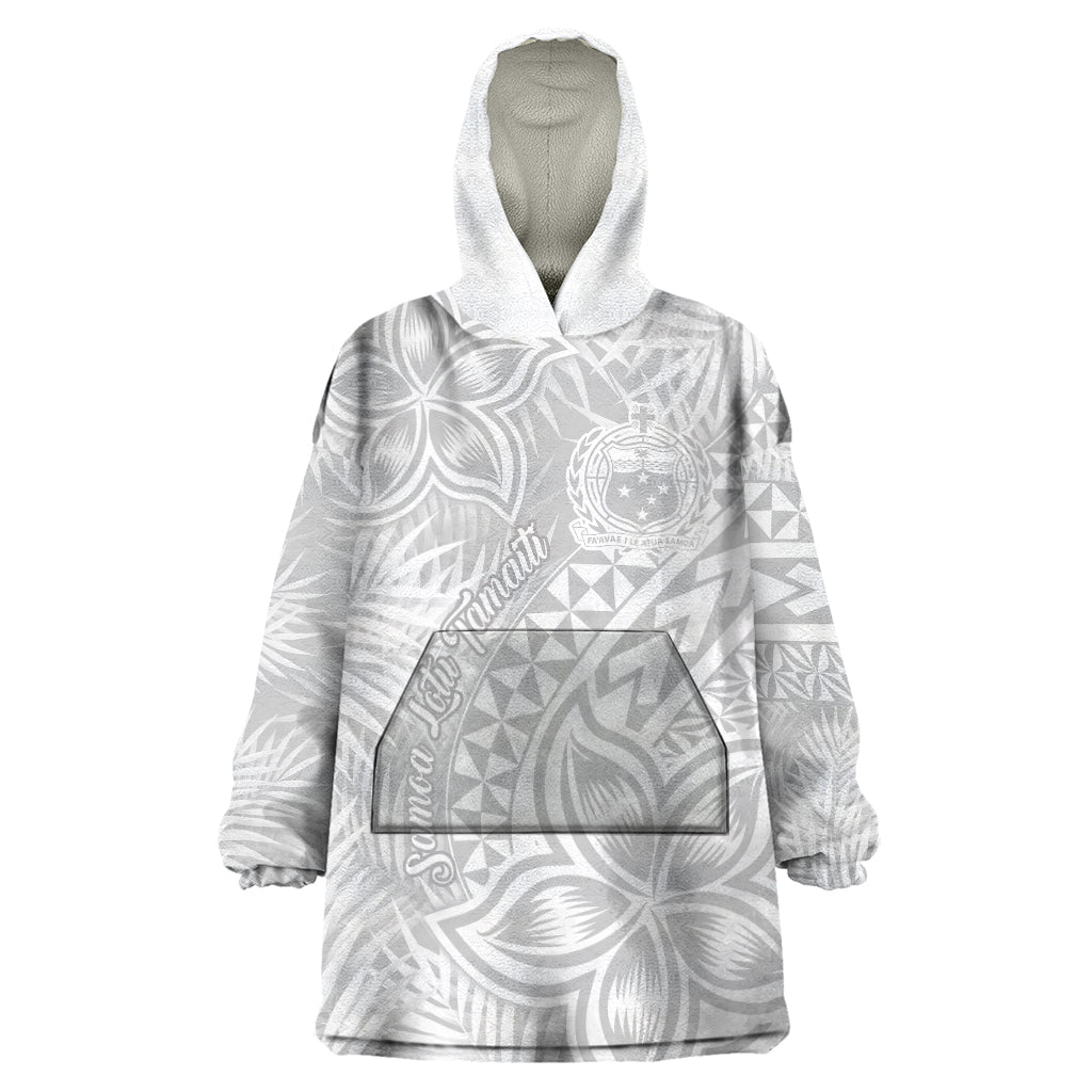 Samoa Lotu Tamait Wearable Blanket Hoodie Tropical Plant White Sunday With Polynesia Pattern - Wonder Print Shop