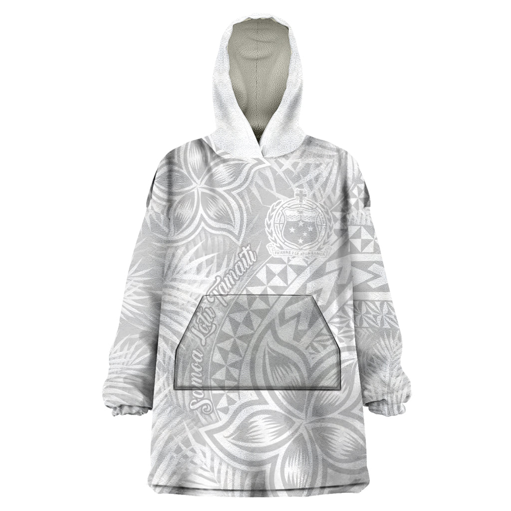 Samoa Lotu Tamait Wearable Blanket Hoodie Tropical Plant White Sunday With Polynesia Pattern - Wonder Print Shop