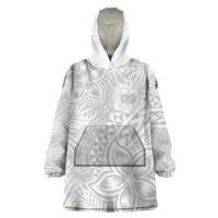 Samoa Lotu Tamait Wearable Blanket Hoodie Tropical Plant White Sunday With Polynesia Pattern - Wonder Print Shop