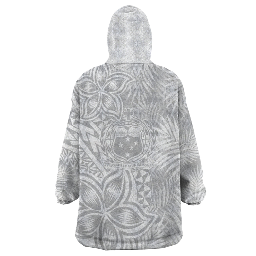 Samoa Lotu Tamait Wearable Blanket Hoodie Tropical Plant White Sunday With Polynesia Pattern - Wonder Print Shop