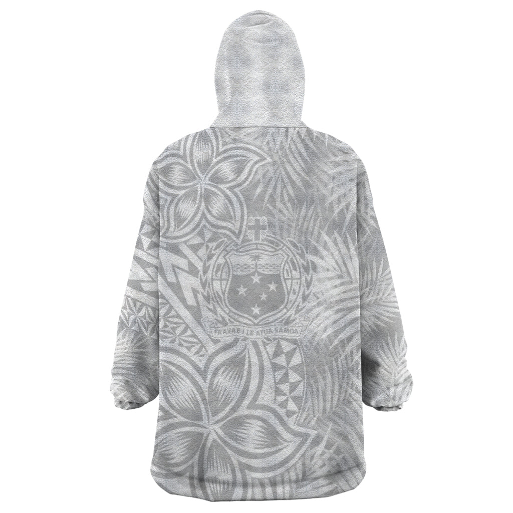 Samoa Lotu Tamait Wearable Blanket Hoodie Tropical Plant White Sunday With Polynesia Pattern - Wonder Print Shop