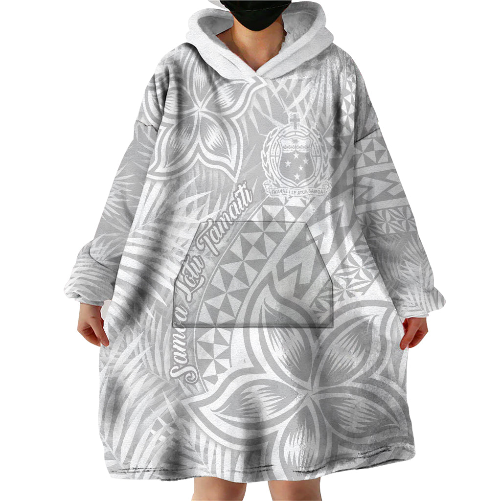 Samoa Lotu Tamait Wearable Blanket Hoodie Tropical Plant White Sunday With Polynesia Pattern - Wonder Print Shop