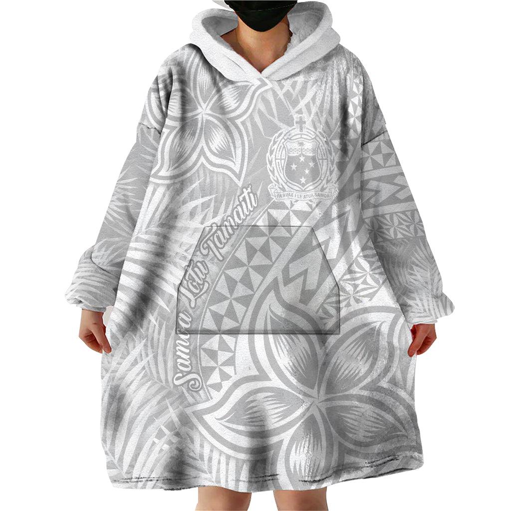 Samoa Lotu Tamait Wearable Blanket Hoodie Tropical Plant White Sunday With Polynesia Pattern - Wonder Print Shop