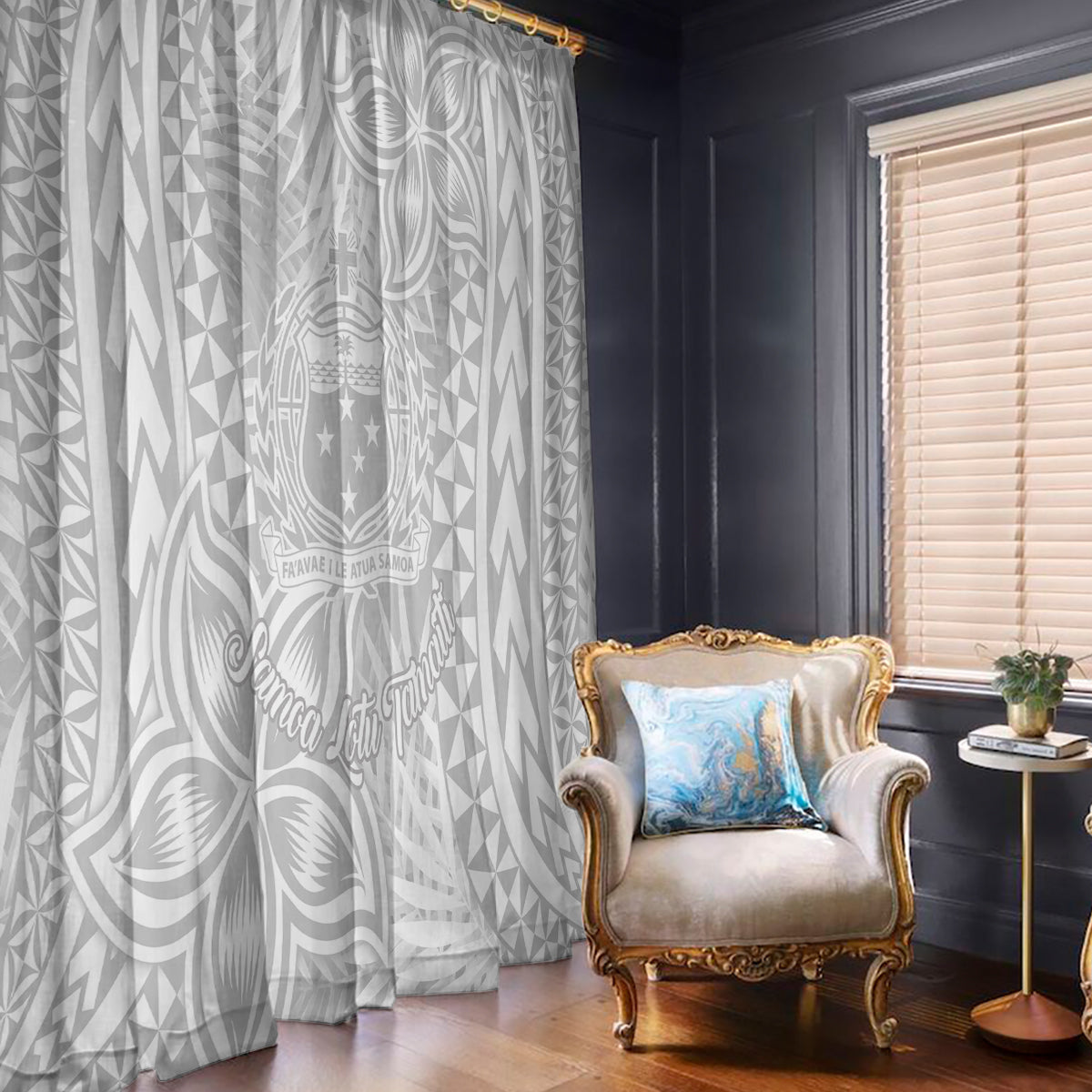 Samoa Lotu Tamait Window Curtain Tropical Plant White Sunday With Polynesia Pattern - Wonder Print Shop