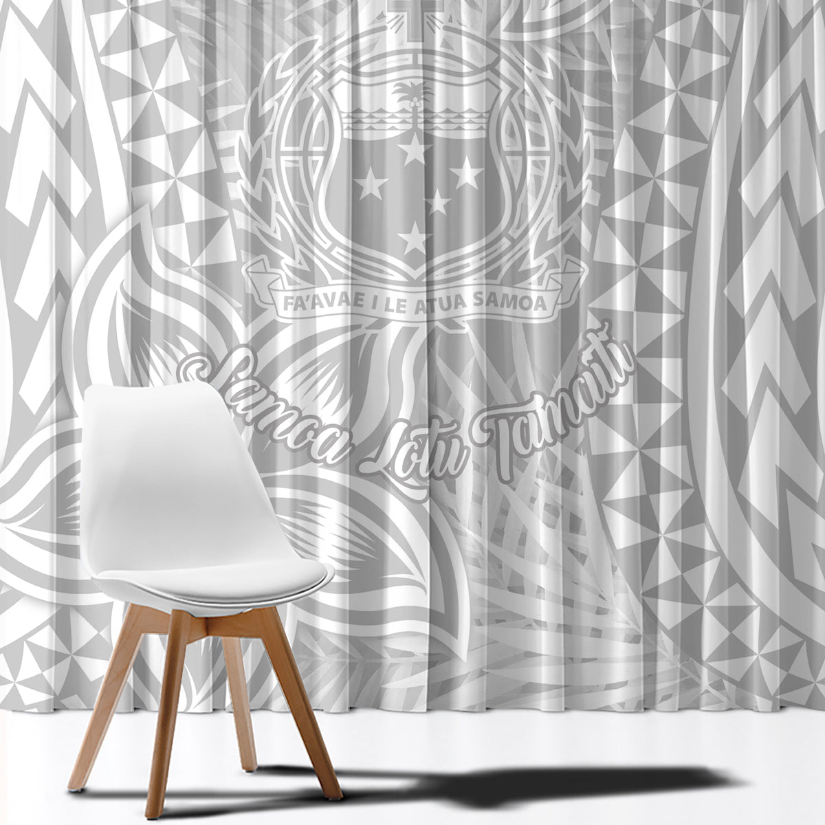 Samoa Lotu Tamait Window Curtain Tropical Plant White Sunday With Polynesia Pattern - Wonder Print Shop
