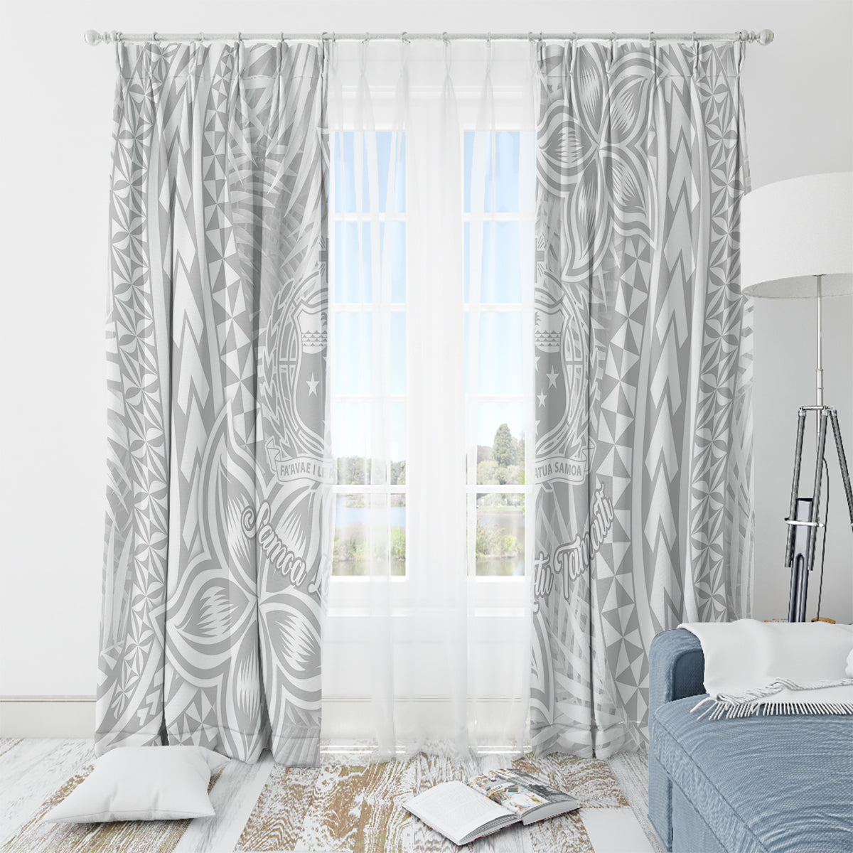Samoa Lotu Tamait Window Curtain Tropical Plant White Sunday With Polynesia Pattern - Wonder Print Shop