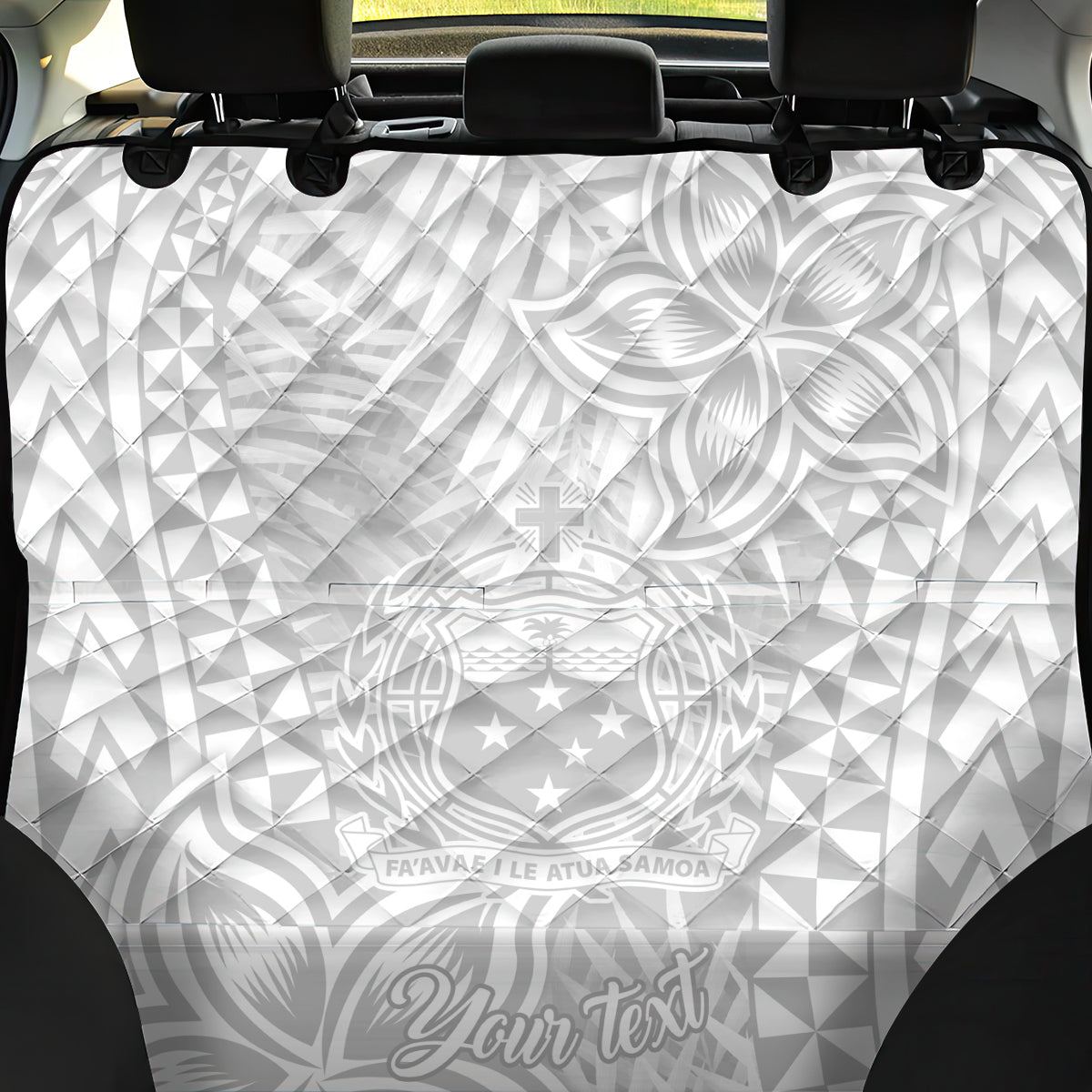 Personalised Samoa Lotu Tamait Back Car Seat Cover Tropical Plant White Sunday With Polynesia Pattern LT9 - Wonder Print Shop