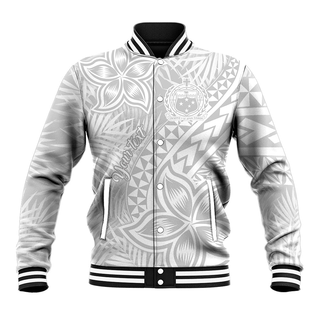 Personalised Samoa Lotu Tamait Baseball Jacket Tropical Plant White Sunday With Polynesia Pattern LT9 - Wonder Print Shop