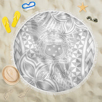 Personalised Samoa Lotu Tamait Beach Blanket Tropical Plant White Sunday With Polynesia Pattern LT9 - Wonder Print Shop