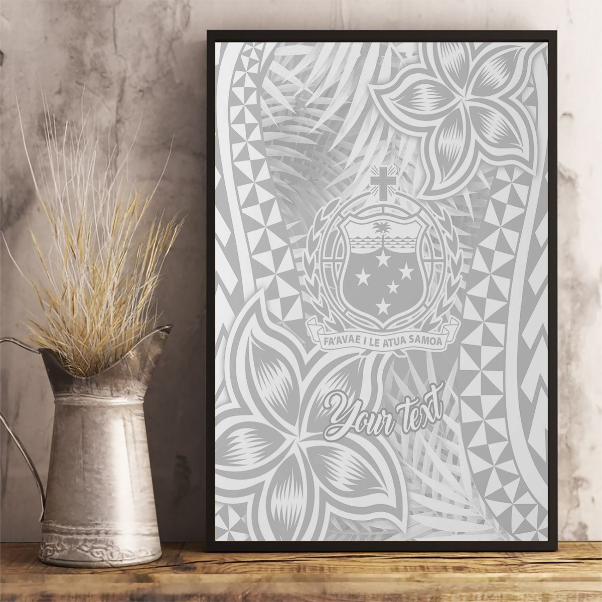 Personalised Samoa Lotu Tamait Canvas Wall Art Tropical Plant White Sunday With Polynesia Pattern LT9 - Wonder Print Shop