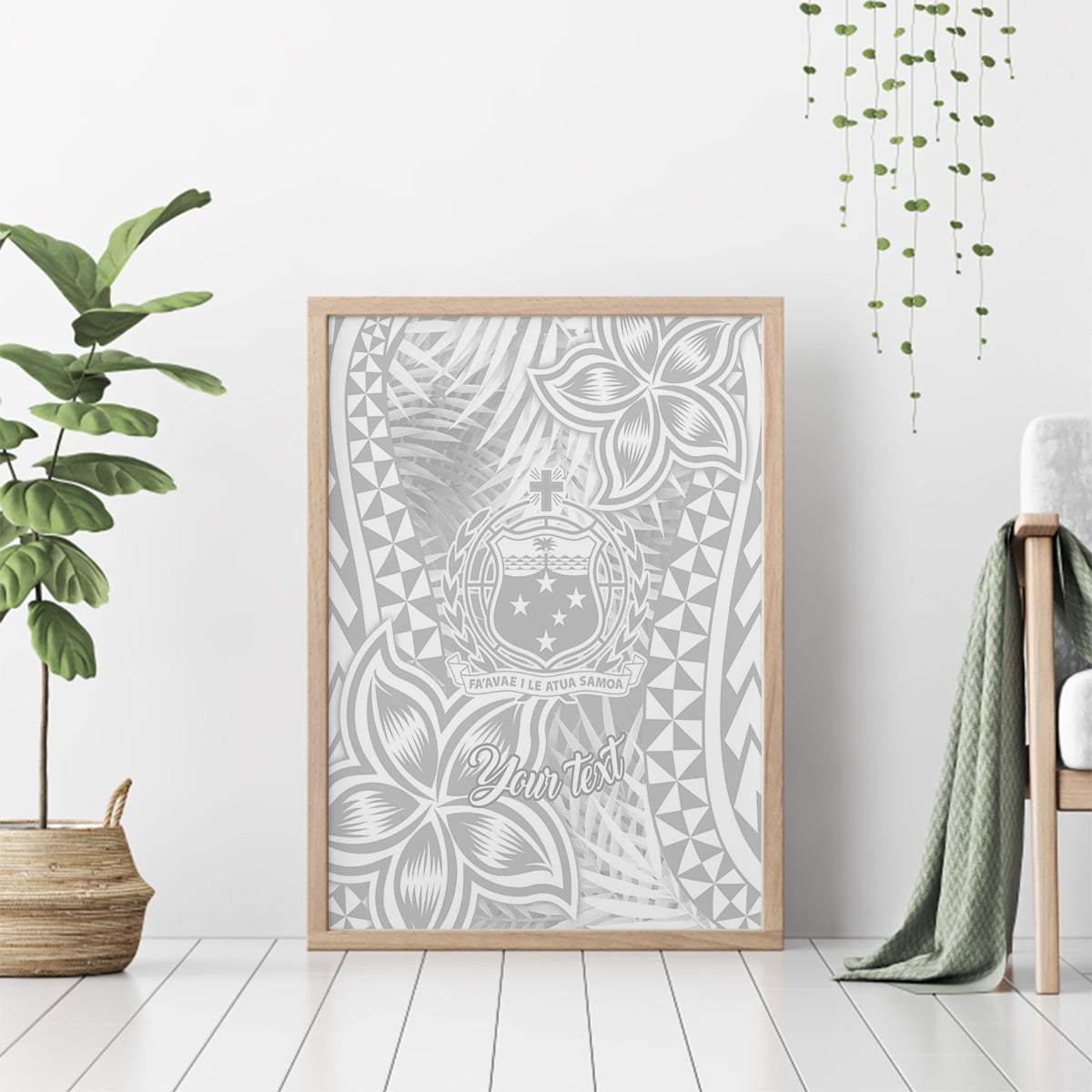 Personalised Samoa Lotu Tamait Canvas Wall Art Tropical Plant White Sunday With Polynesia Pattern LT9 - Wonder Print Shop