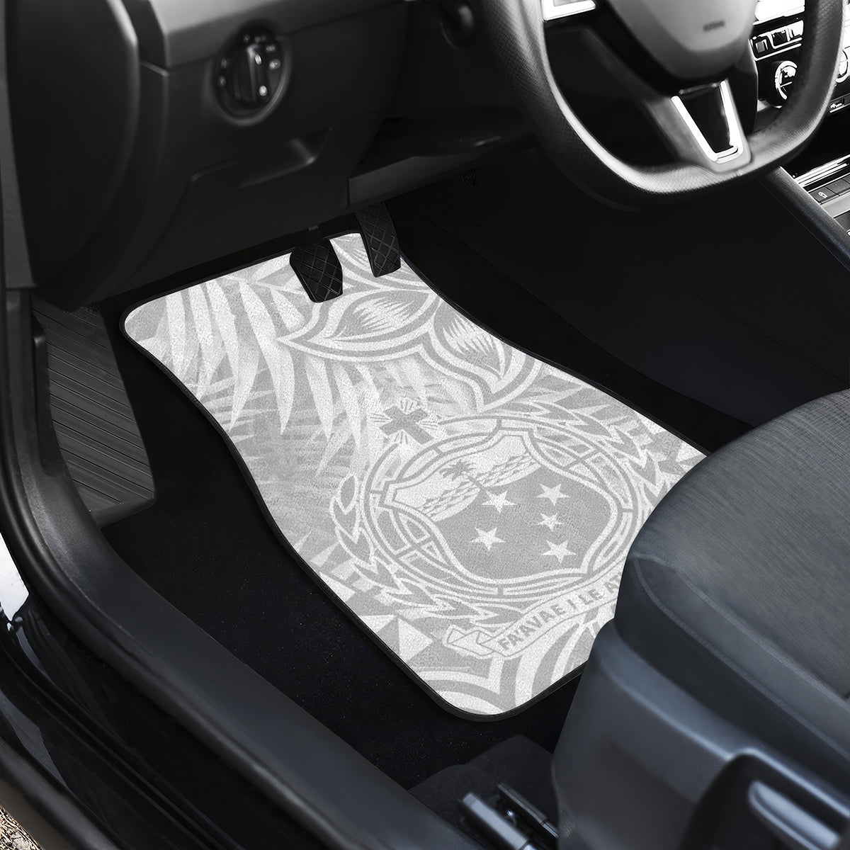 Personalised Samoa Lotu Tamait Car Mats Tropical Plant White Sunday With Polynesia Pattern LT9 - Wonder Print Shop