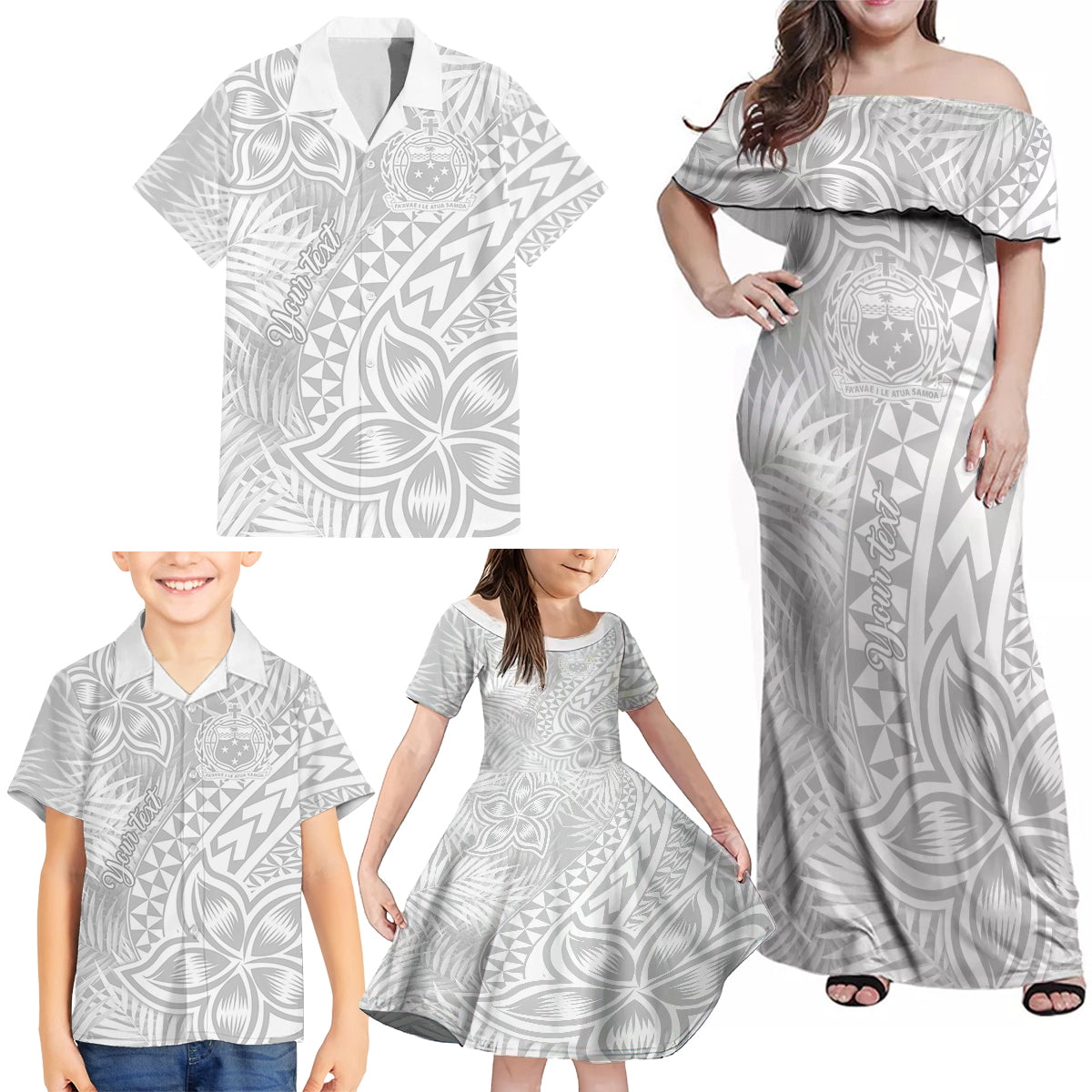 Personalised Samoa Lotu Tamait Family Matching Off Shoulder Maxi Dress and Hawaiian Shirt Tropical Plant White Sunday With Polynesia Pattern LT9 - Wonder Print Shop