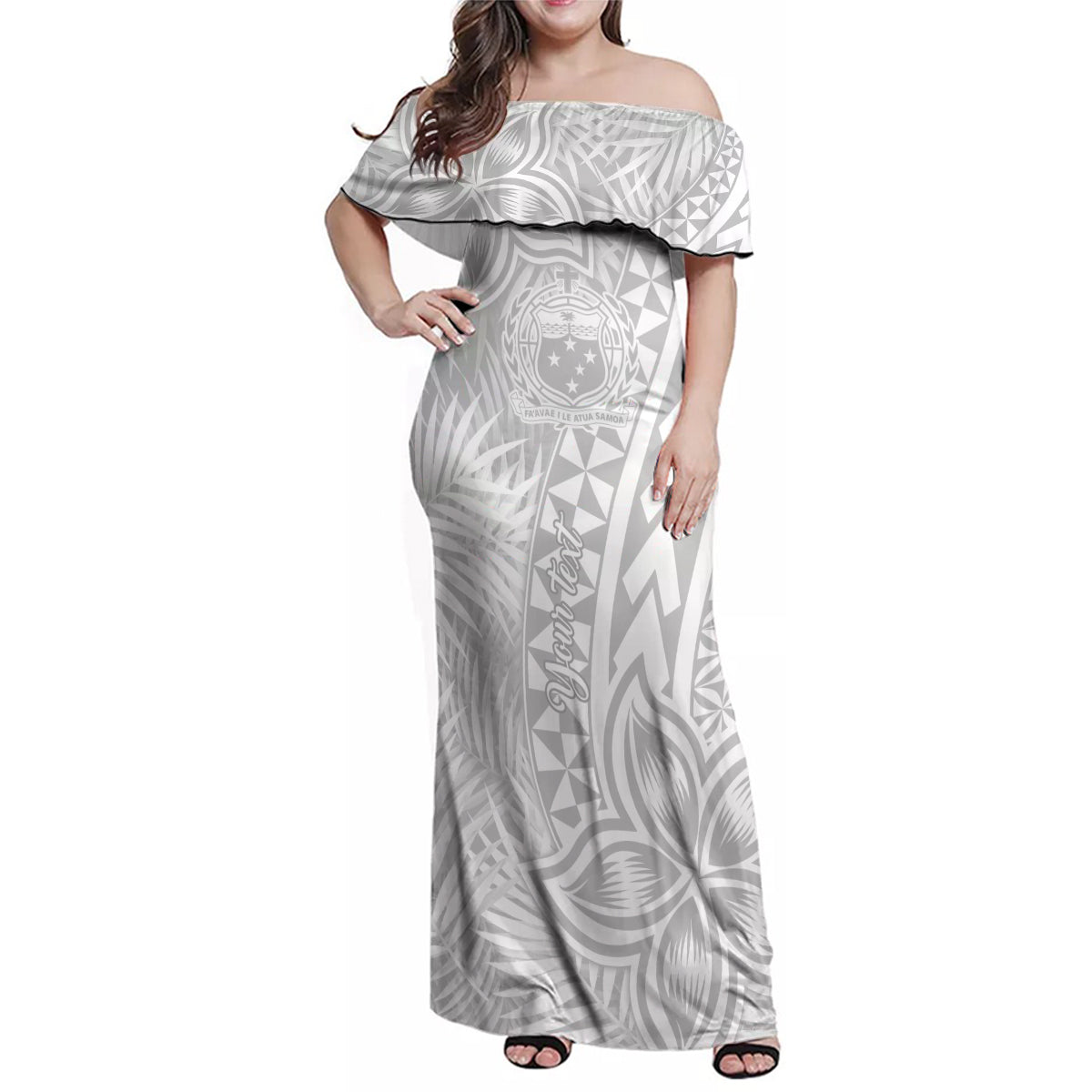 Personalised Samoa Lotu Tamait Family Matching Off Shoulder Maxi Dress and Hawaiian Shirt Tropical Plant White Sunday With Polynesia Pattern LT9 - Wonder Print Shop