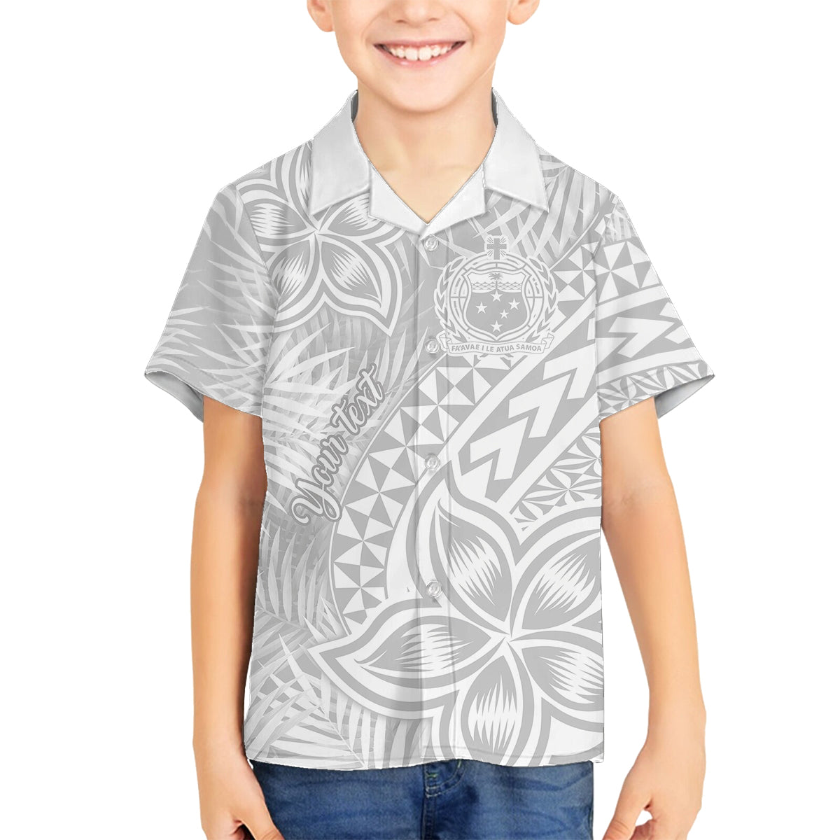 Personalised Samoa Lotu Tamait Family Matching Puletasi Dress and Hawaiian Shirt Tropical Plant White Sunday With Polynesia Pattern - Wonder Print Shop