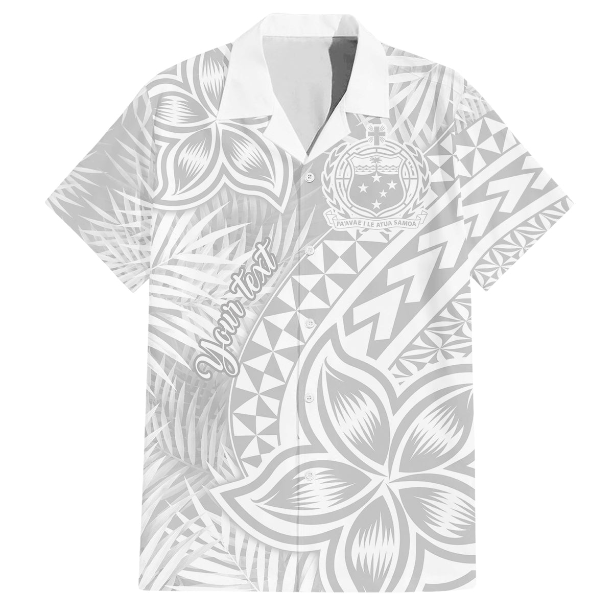 Personalised Samoa Lotu Tamait Family Matching Short Sleeve Bodycon Dress and Hawaiian Shirt Tropical Plant White Sunday With Polynesia Pattern - Wonder Print Shop